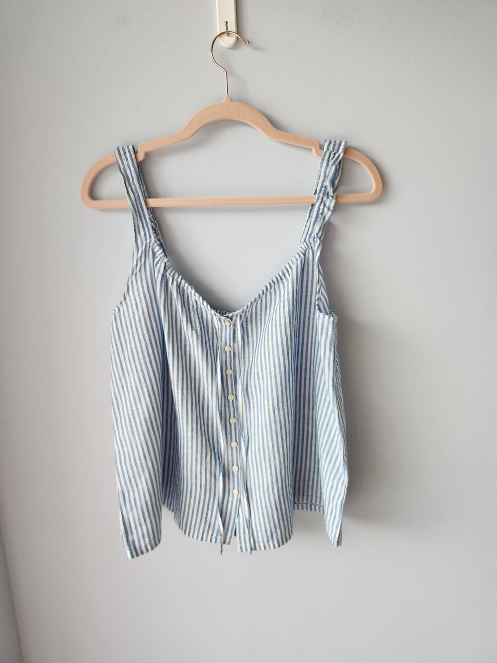 NWT J. Crew Camisole Pajama "Top Only" In Striped Linen-Cotton Blue/White XXS